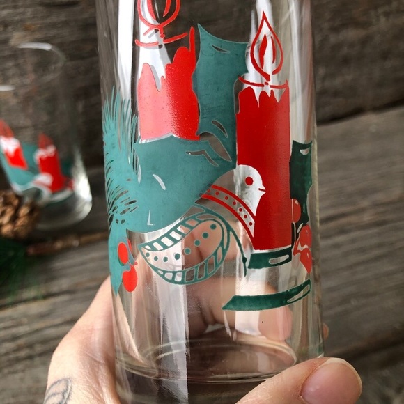 Set of two MCM Christmas drinking glasses mid century modern tumbler water glass - Picture 9 of 11